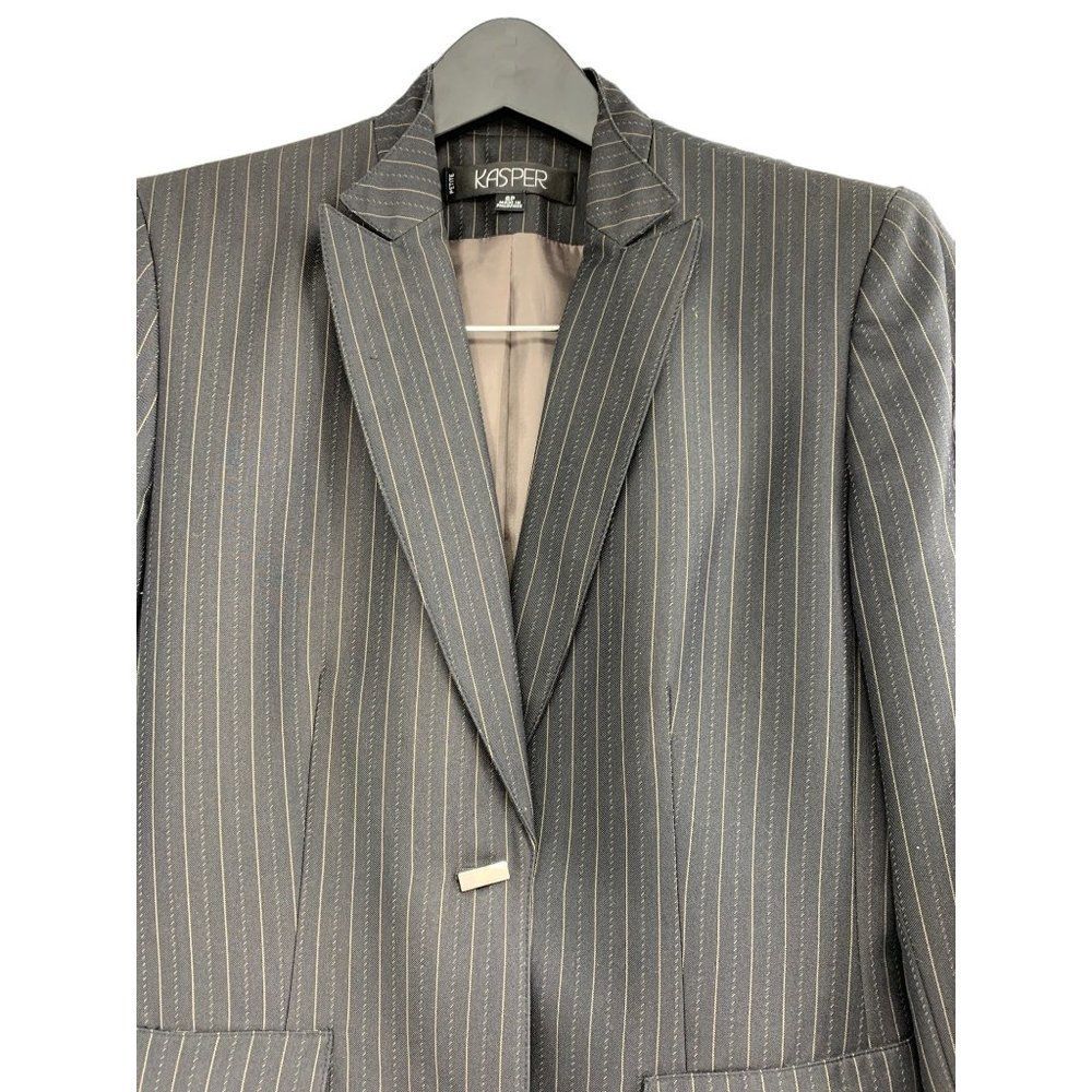 Womens Kasper Pant Suit Size 6P 6 Petite Short Crop Brown Pin Stripe 1105 EUC